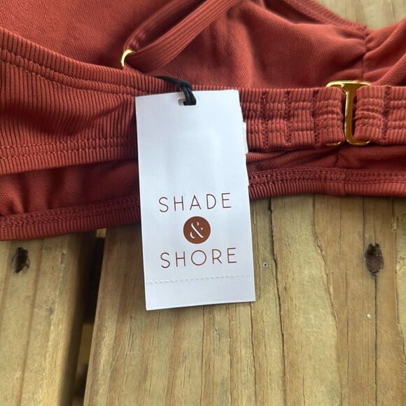 *NWT Shade & Shore Large (12-14) Brown Shirred Ribbed Bikini Swim Bralette Top - Picture 5 of 6